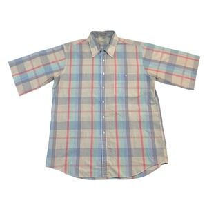 Vintage Boundary Waters Mens LT Plaid Short Sleeve Button Down Shirt Pastel
